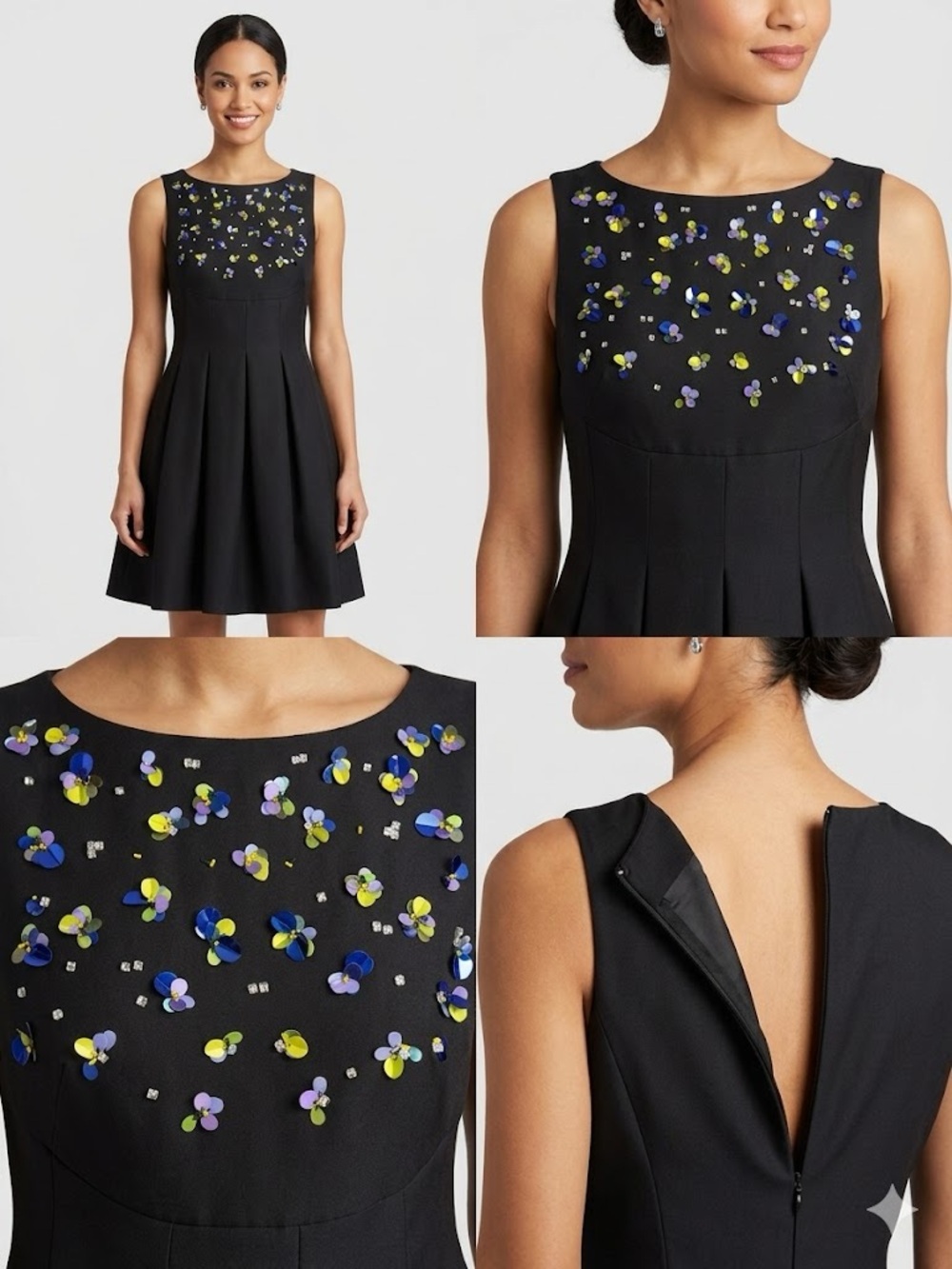 Lela Rose Black Dress with Floral Embroidery
